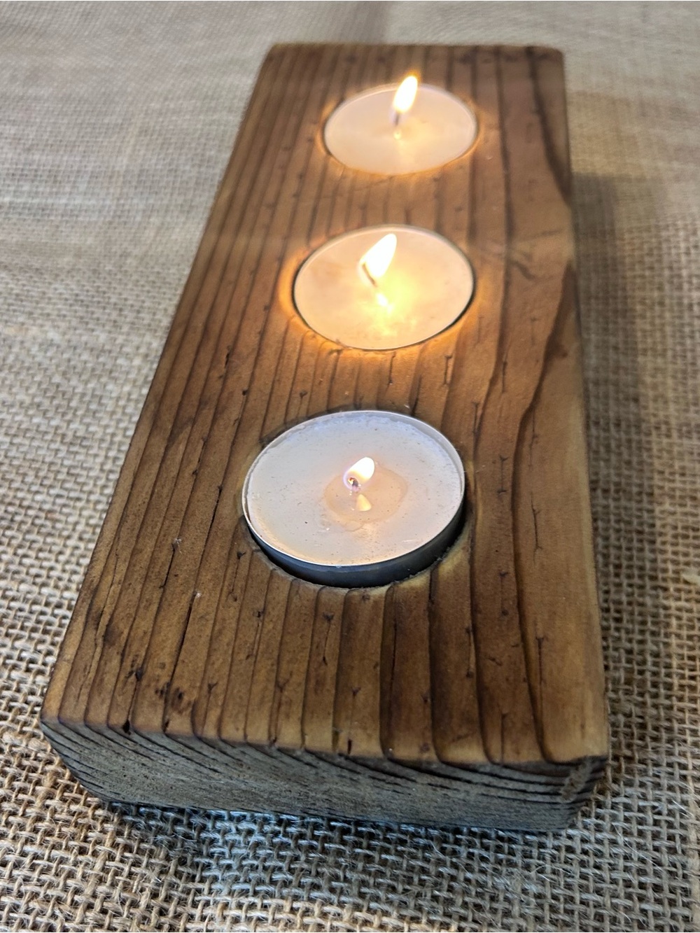 Rustic Wooden Tea Light Candle Holder Set - Brown - Picture 2 of 9